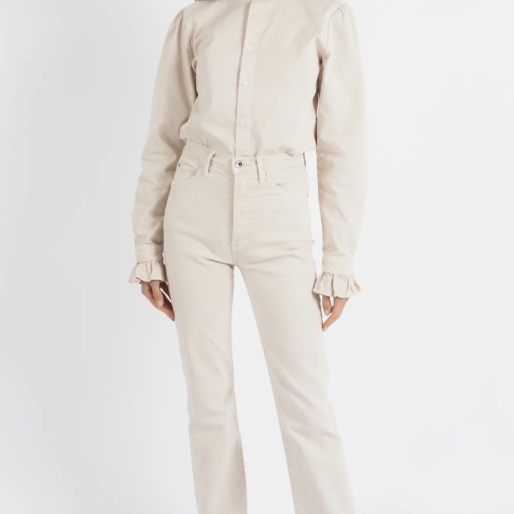 Eve Denim White High Rise Button Down Jeans